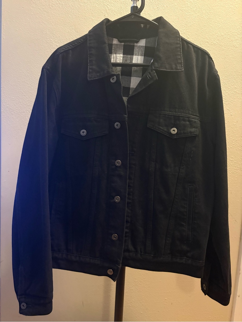 Black Denim Jacket with Embroidered Girl & Cat Patch - Picture 2 of 2